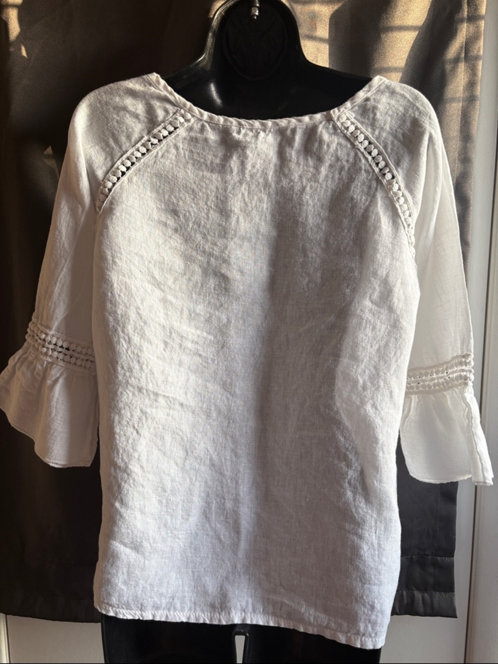 Bellambra White Linen Made Italy Scoop Neck Peasant Lace Tunic Top SZ S - Picture 2 of 6